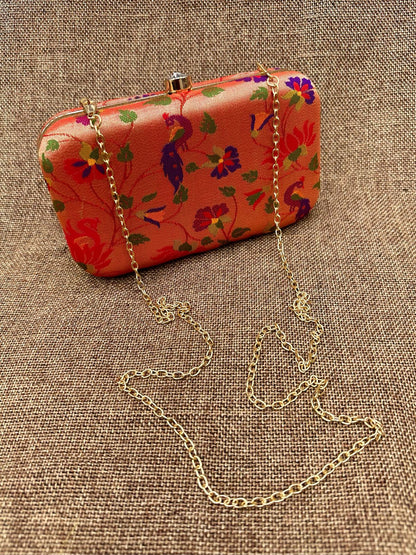 Allover Paithani Silk Clutch Purse with Golden Chain