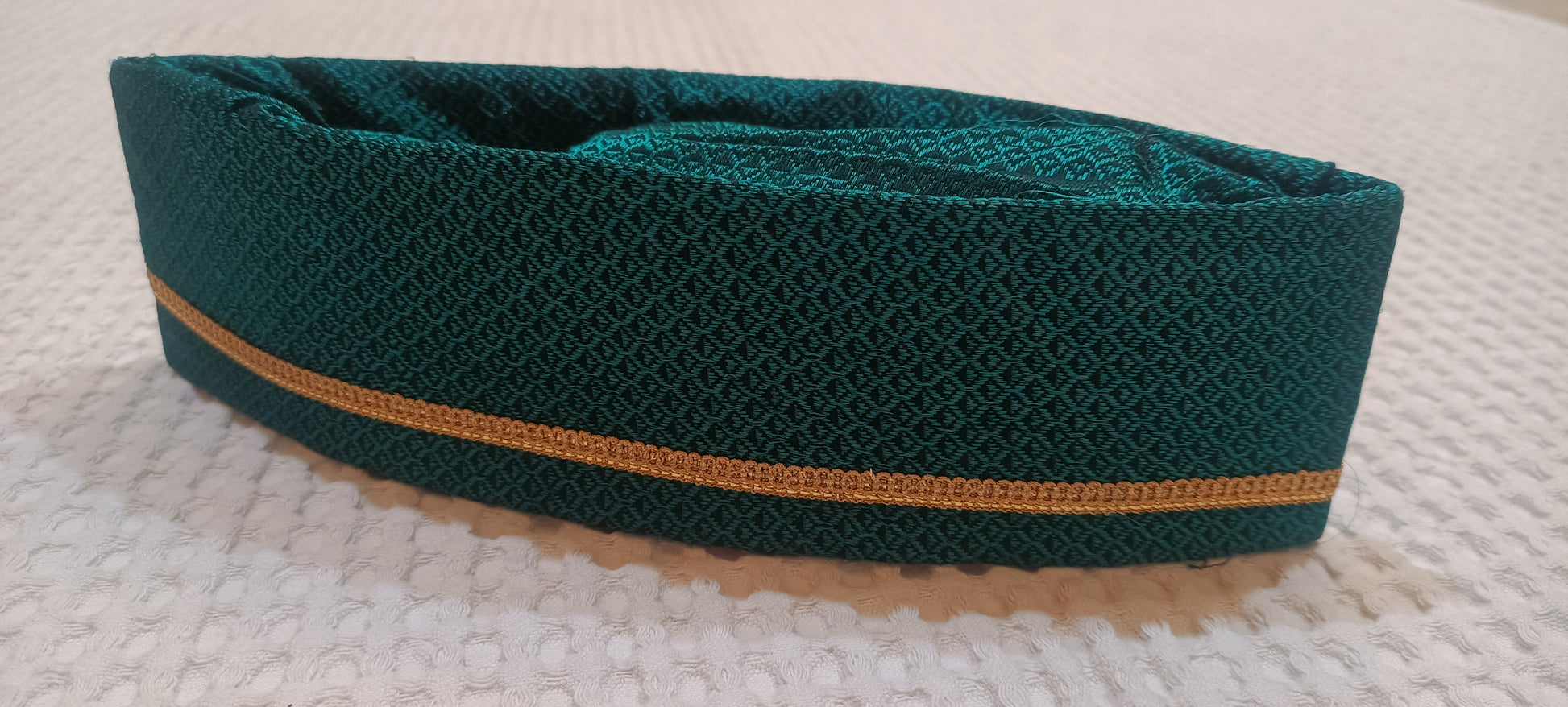 Mustard Yellow Paithani Topi — Side Angle