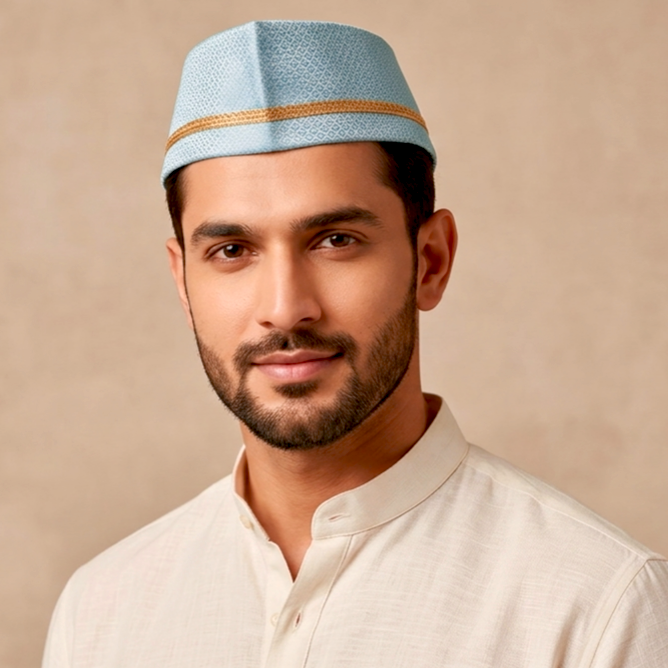 Emerald Silk Paithani Topi — Front View