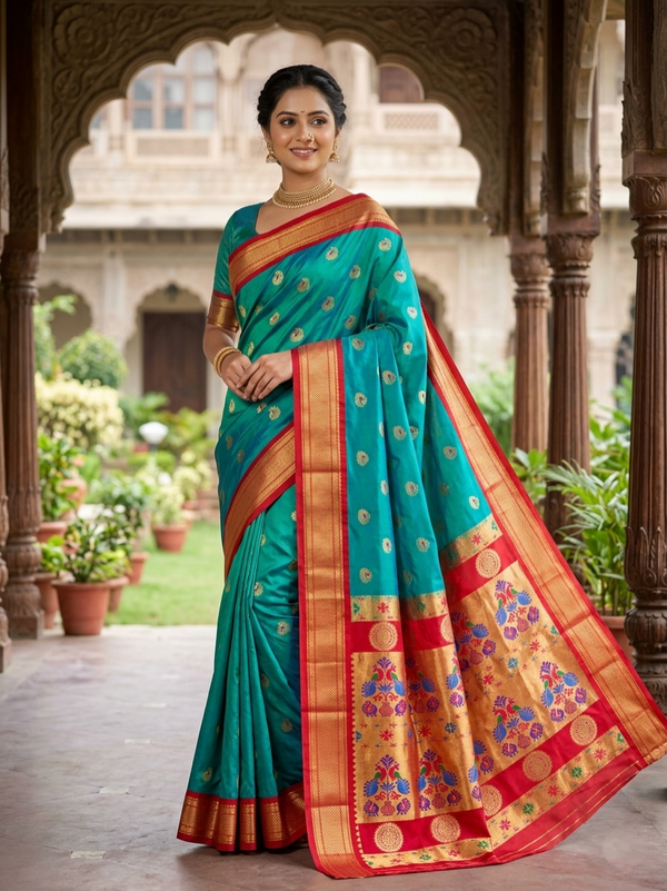 Morpankhi Kadiyal Maharani Silk Paithani Saree - Yeola - Authentic Silk Paithani Saree from Yeola