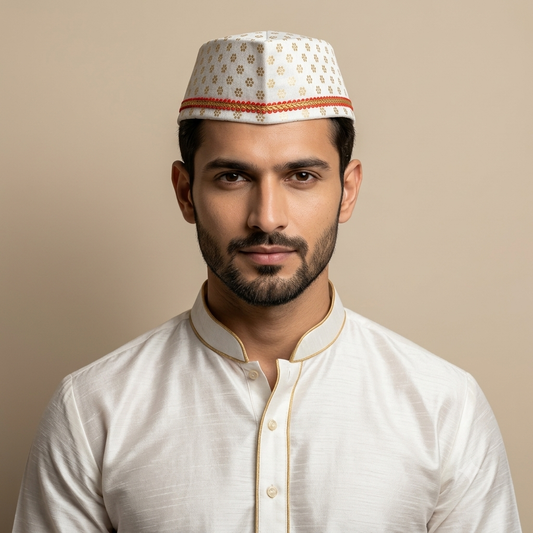 Traditional Paithani cap for men, front view