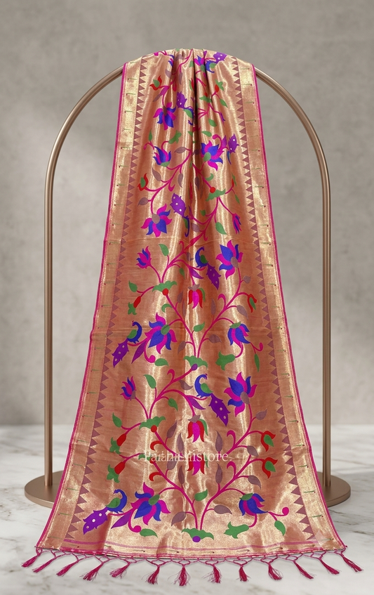 Paithani Dupatta Pink Allover Zari