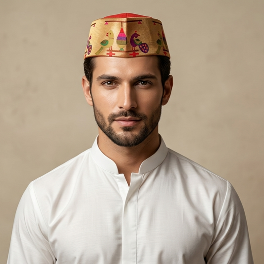 All Over Design Paithani Topi — Front View