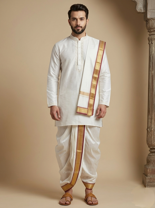 Dhotis - Buy Traditional White Men's Dhoti — Front View