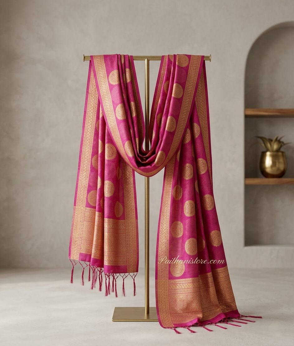 Lovely Nauvari Pink Shela - Handwoven Paithani Shela Dupatta for Bride | Paithanistore