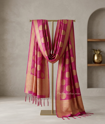 Lovely Nauvari Pink Shela - Handwoven Paithani Shela Dupatta for Bride | Paithanistore