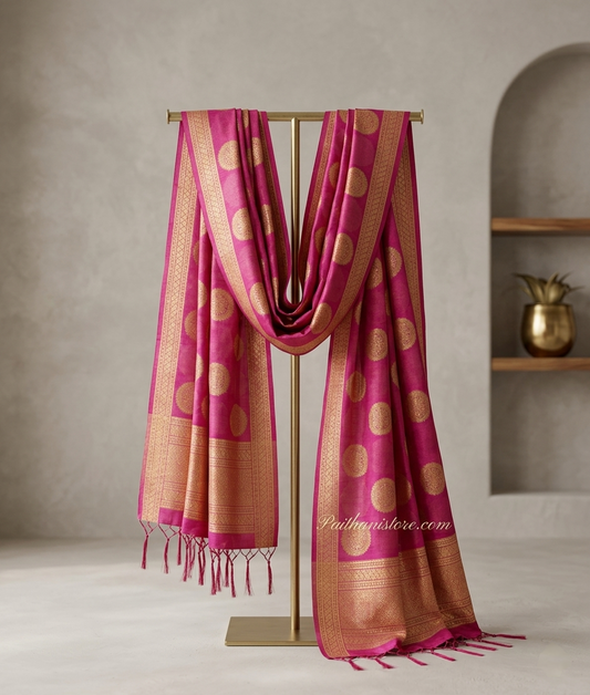Lovely Nauvari Pink Shela - Handwoven Paithani Shela Dupatta for Bride | Paithanistore