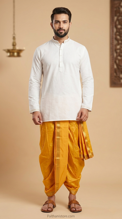 Modern Appeal, Timeless Tradition: Trendy Men's Dhotis - Traditional Men's Dhoti for Wedding & Pooja | Paithanistore