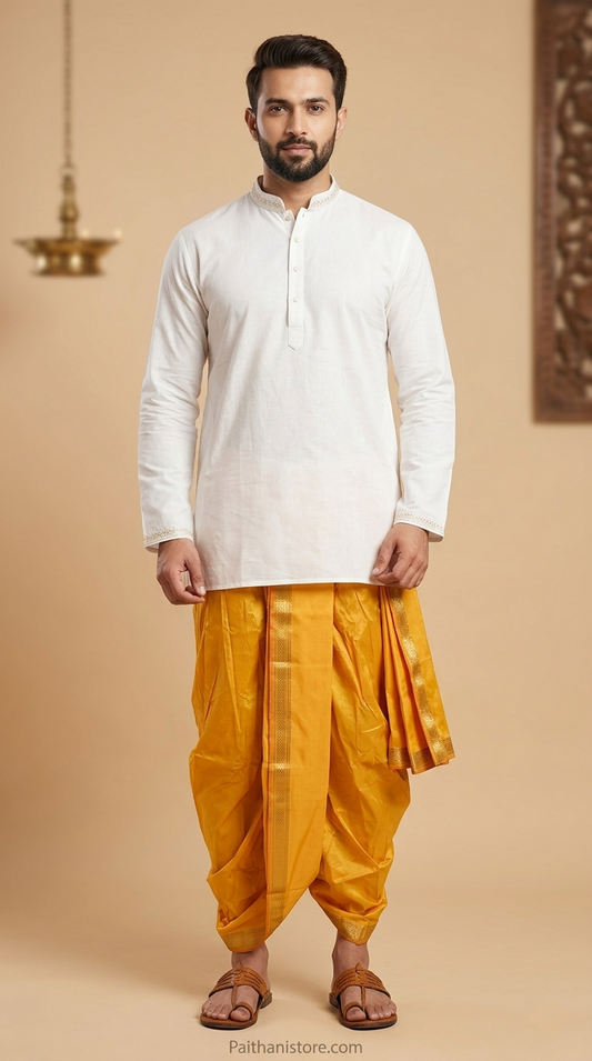 Modern Appeal, Timeless Tradition: Trendy Men's Dhotis - Traditional Men's Dhoti for Wedding & Pooja | Paithanistore