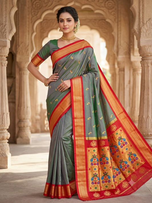 Silk Kadiyal Paithani Saree with Golden Border