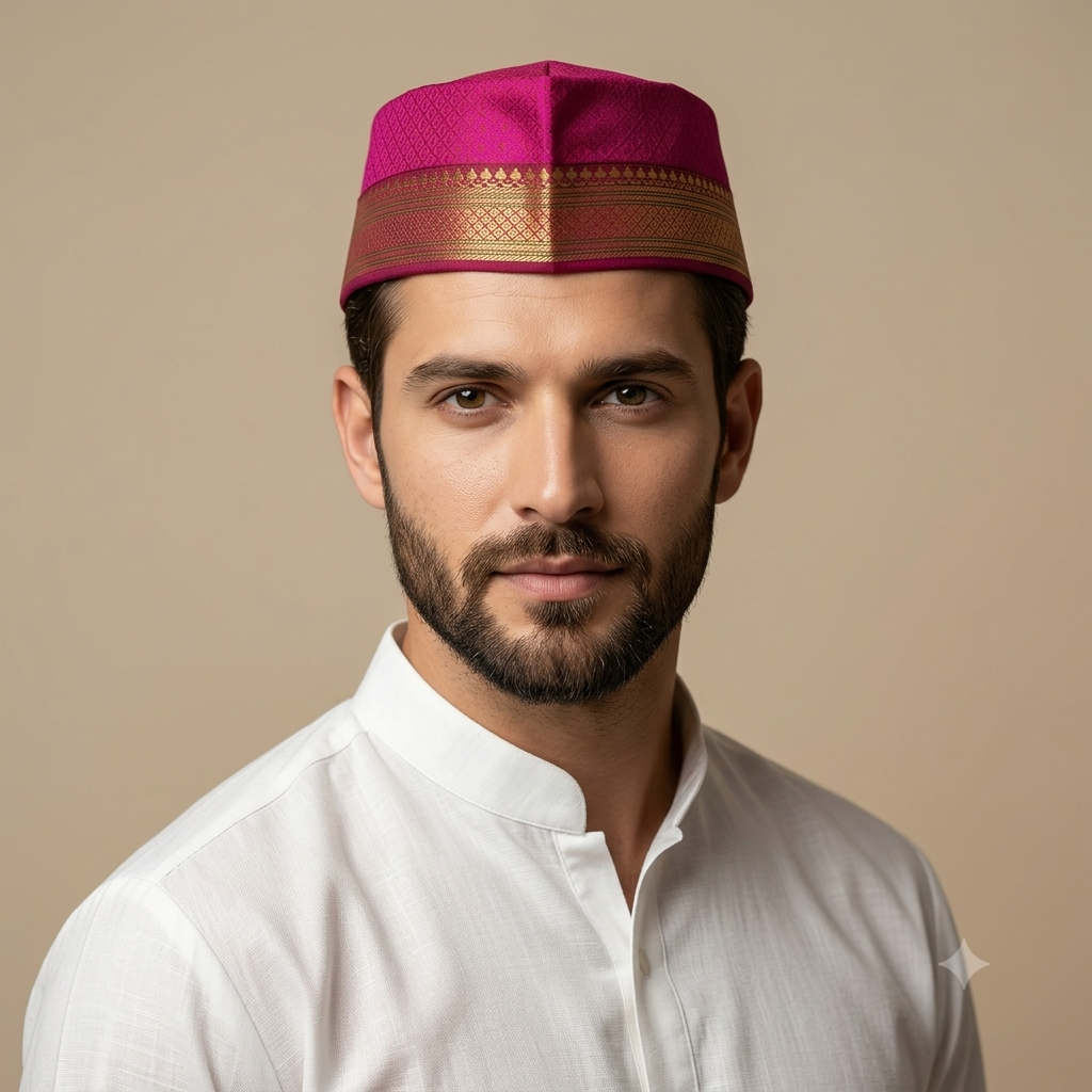 Pink Traditional Paithani Cap