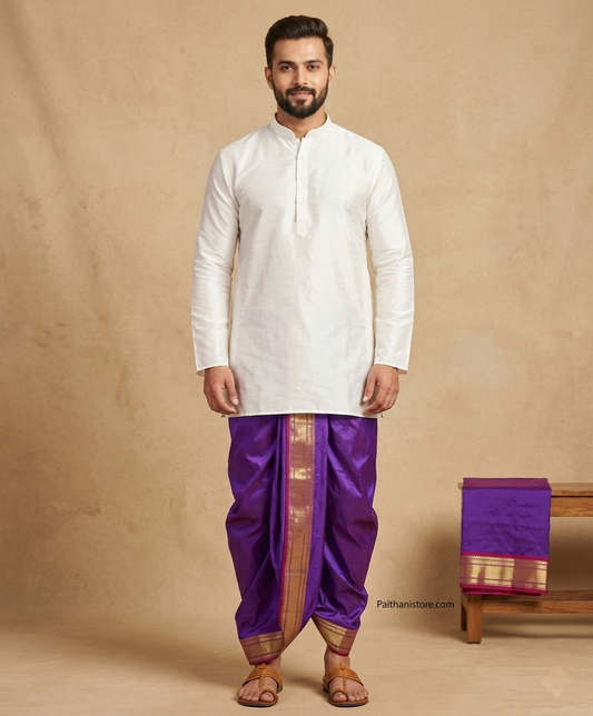Men's Traditional Dhoti - Traditional Men's Dhoti for Wedding & Pooja | Paithanistore