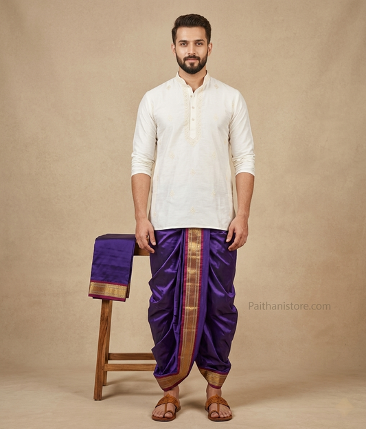 Men's Dhoti Blue - Traditional Men's Dhoti for Wedding & Pooja | Paithanistore