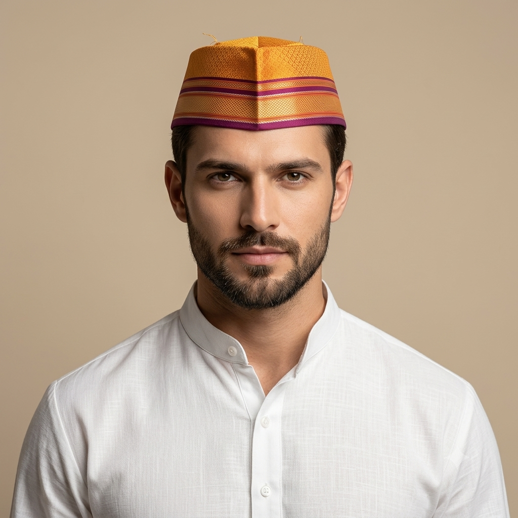 Golden Yellow Paithani Cap
