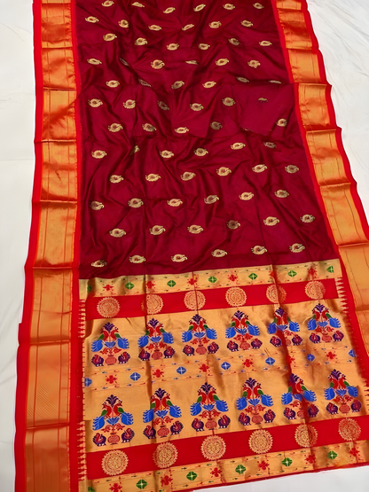 Designer Royal Red Kadiyal Paithani Silk Saree - Authentic Pure Silk Paithani Saree from Yeola (View 2)