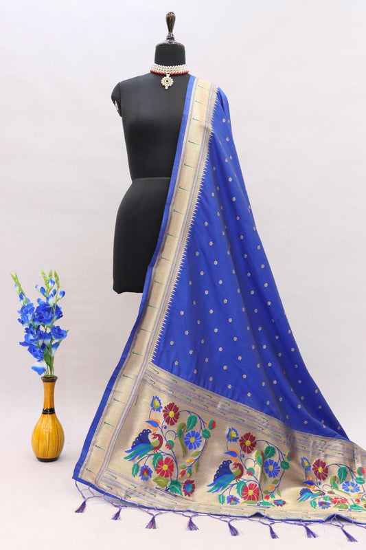 Blue Muniya Border Paithani Dupatta