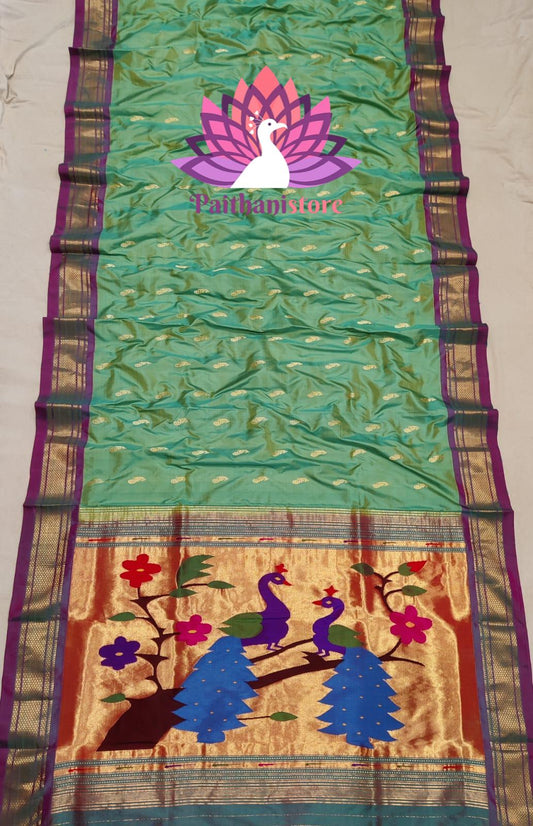 Light Green Pure Silk Handloom Paithani Saree