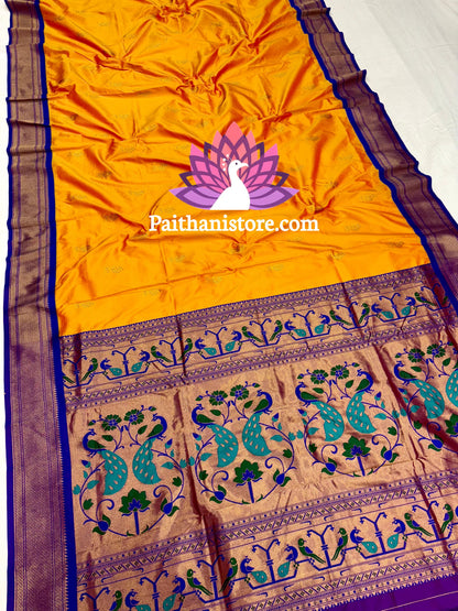 Designer Peacock Butti Kadiyal Paithani Saree