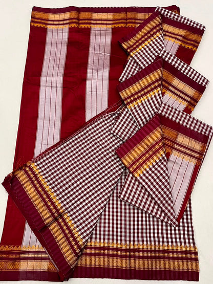Checks Irkal Saree in Art Soft Silk with Contrast Blouse