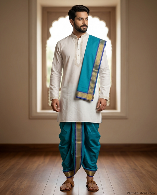 Pastel Color Men's Dhoti - Traditional Men's Dhoti for Wedding & Pooja | Paithanistore