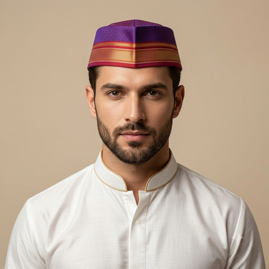 Designer Paithani topi for men, front view