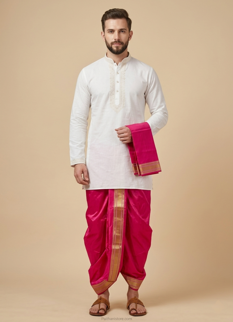 Royal Men's Dhoti - Traditional Men's Dhoti for Wedding & Pooja | Paithanistore