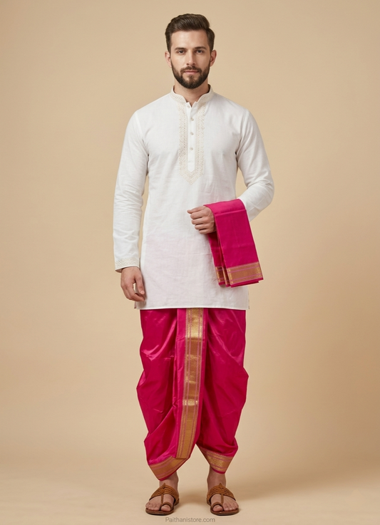 Royal Men's Dhoti - Traditional Men's Dhoti for Wedding & Pooja | Paithanistore