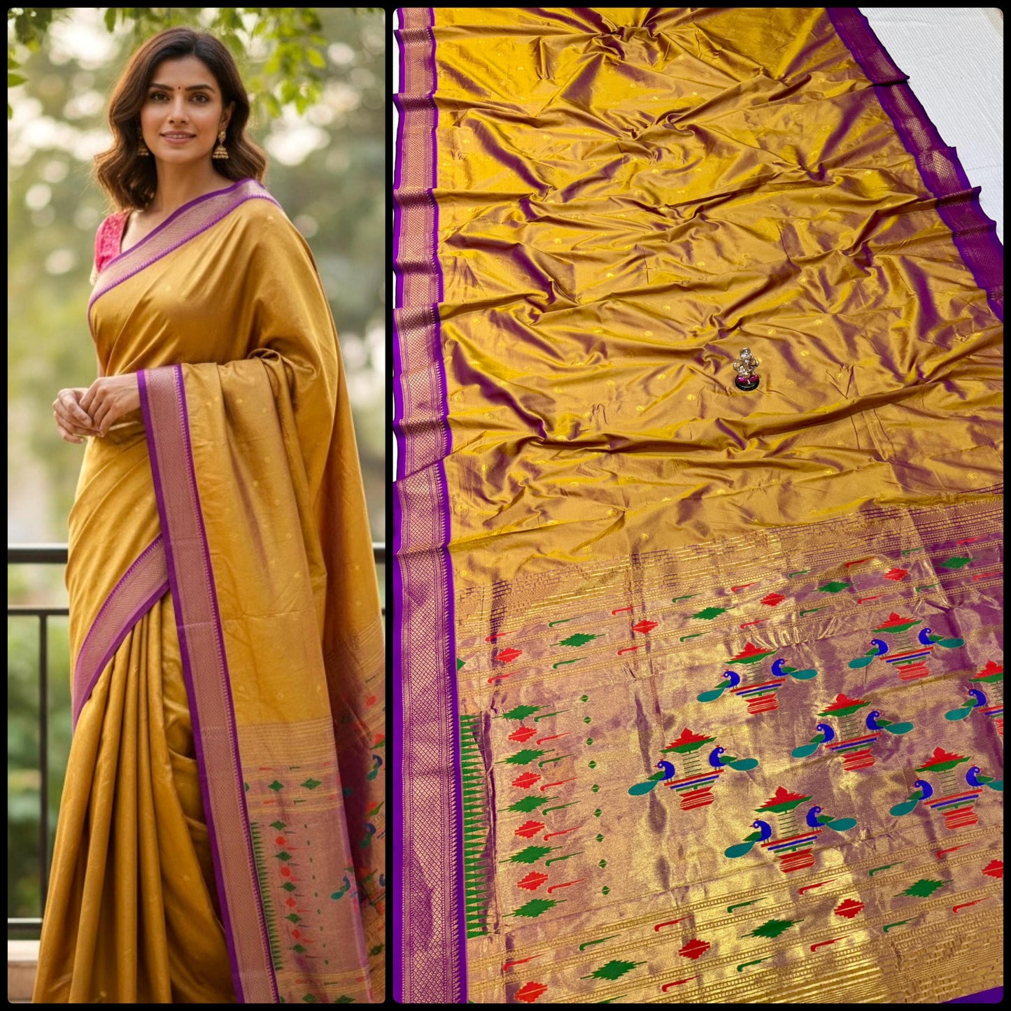 Classic Semi Silk Yeola Double pallu Paithani Saree