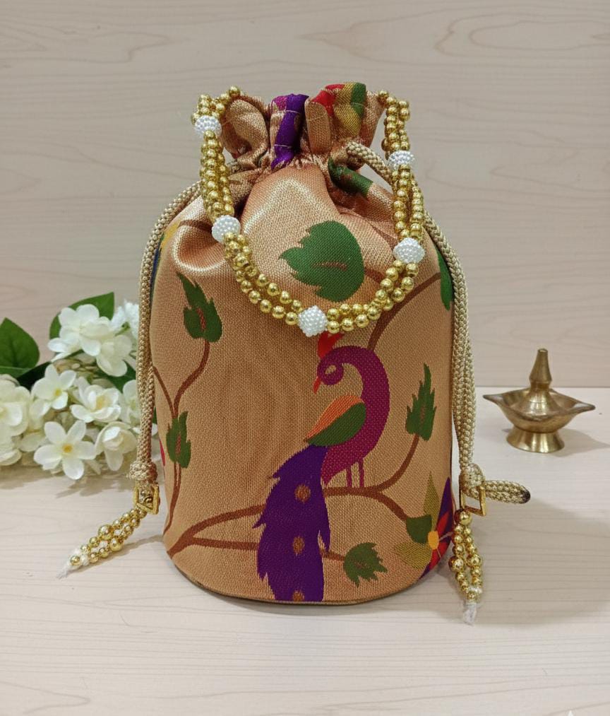 Paithani Potli Bag - Elegant Traditional Handcrafted Design — Side Angle