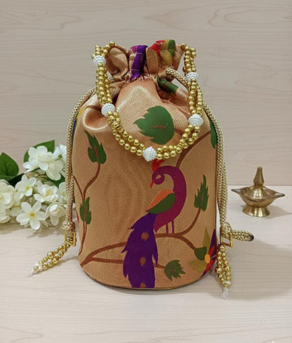 Paithani Potli Bag - Elegant Traditional Handcrafted Design — Side Angle
