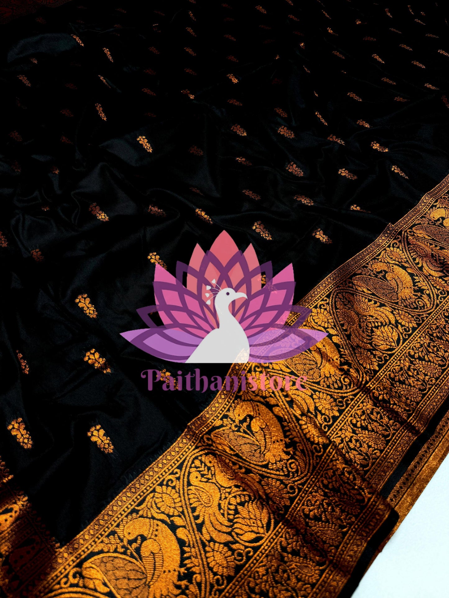 Designer Black Paithani Saree With Copper Jari