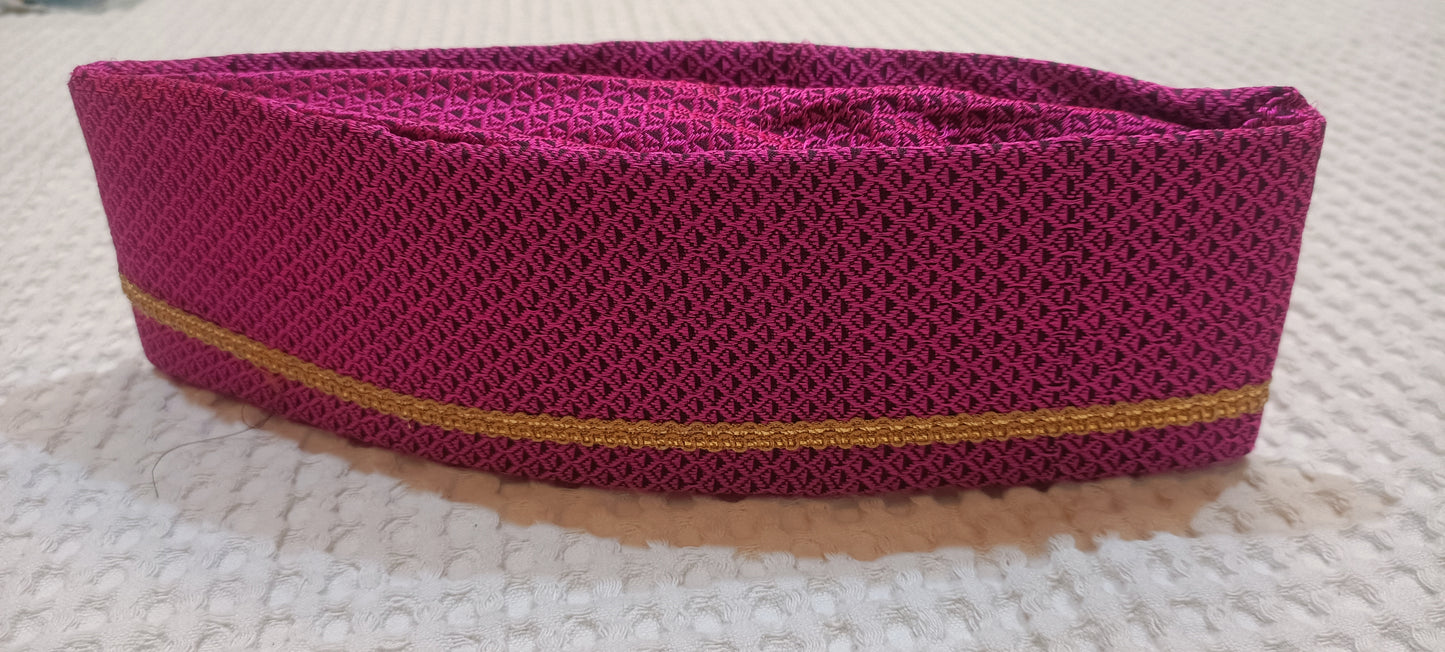 Magenta Brocade Paithani Topi — Side Angle