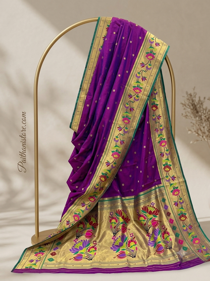 Designer Banarsi Silk Paithani Dupatta with Lotus Brocade (2.5 Mts)