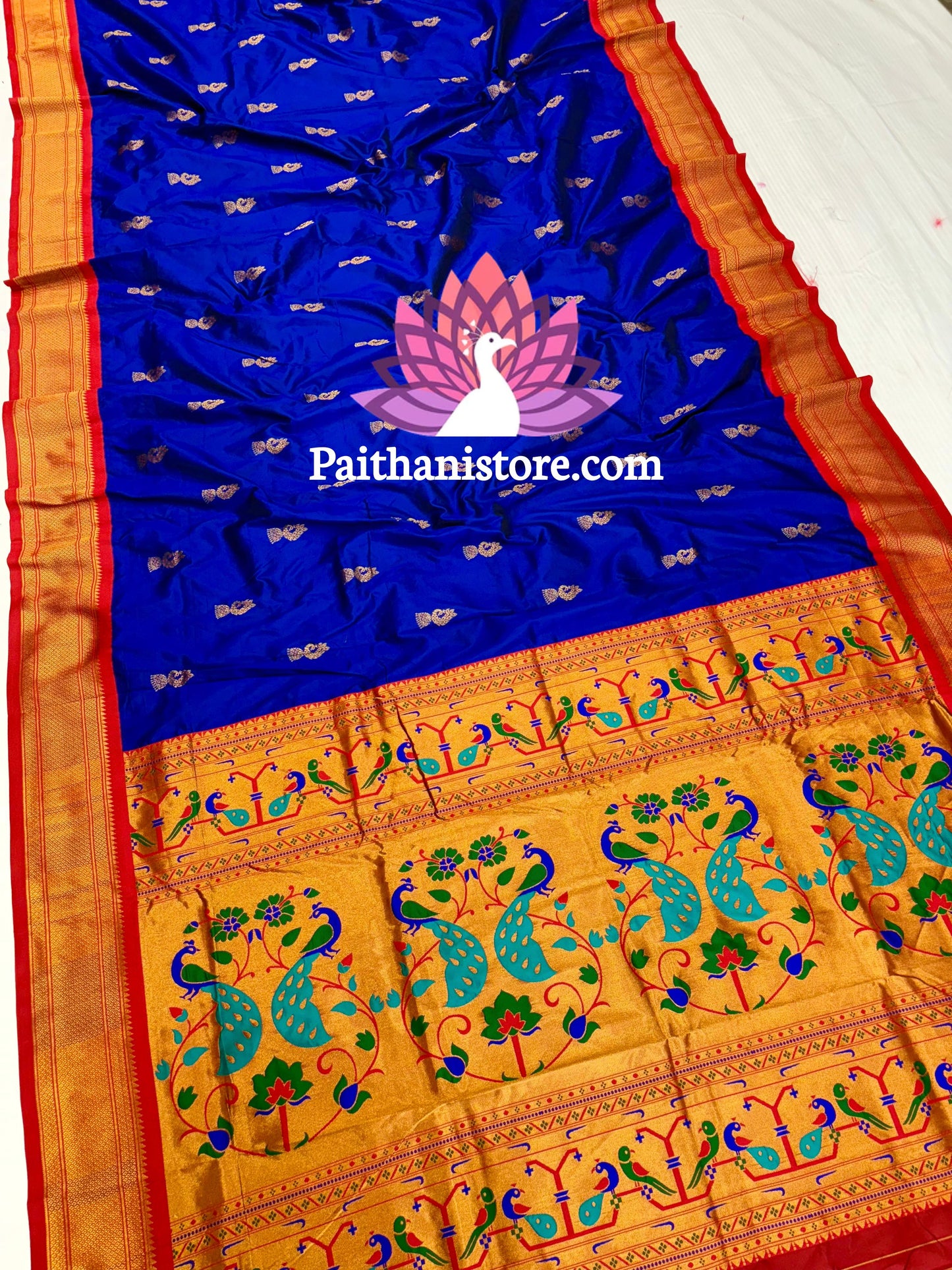 Designer Peacock Butti Kadiyal Paithani Saree