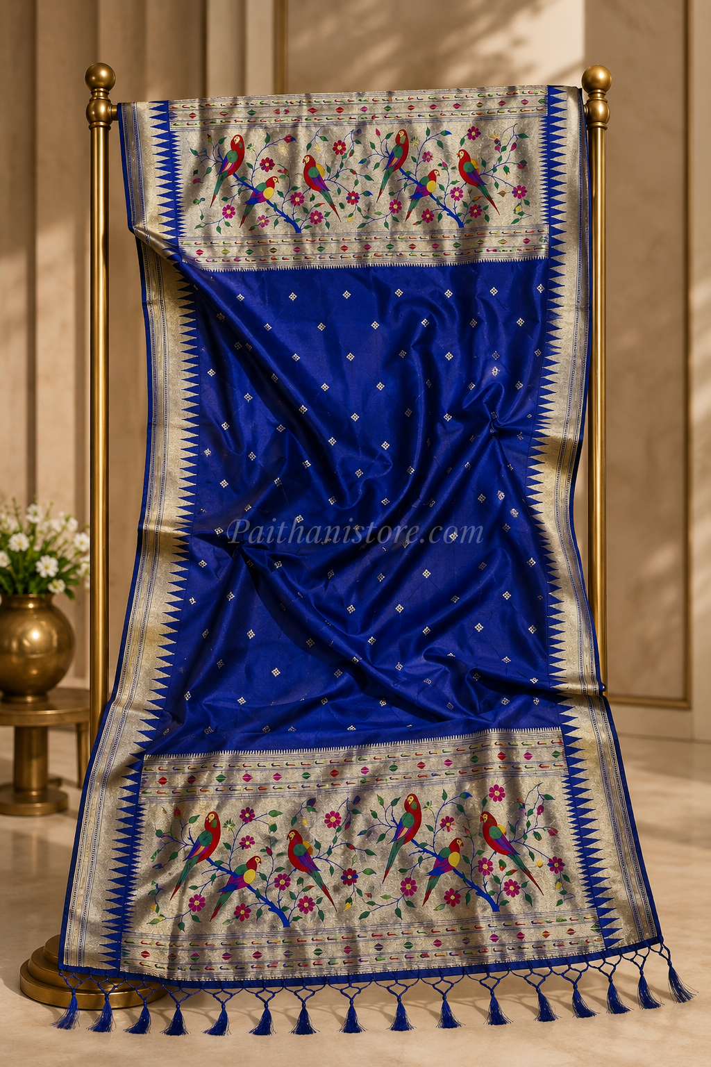Blue Designer Paithani Silk Dupatta - Muniya Border
