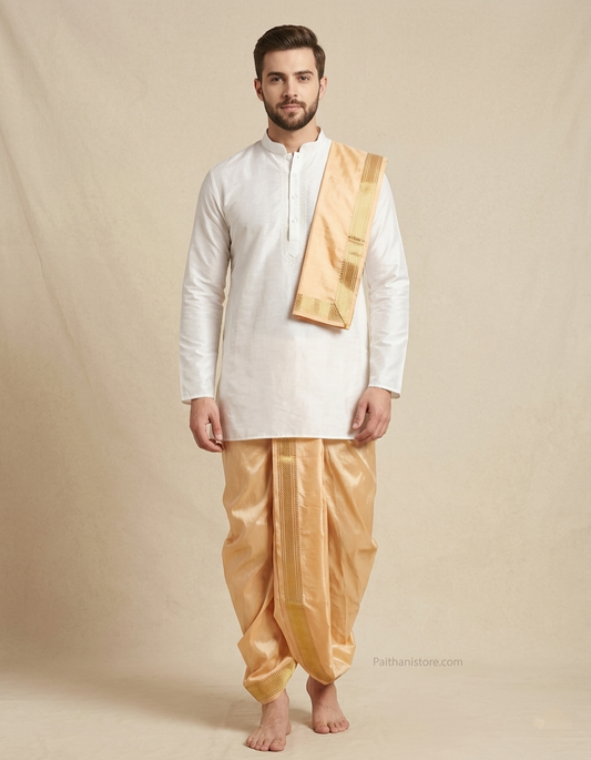 Traditional Men's Dhoti for Wedding & Pooja - Traditional Men's Dhoti for Wedding & Pooja | Paithanistore