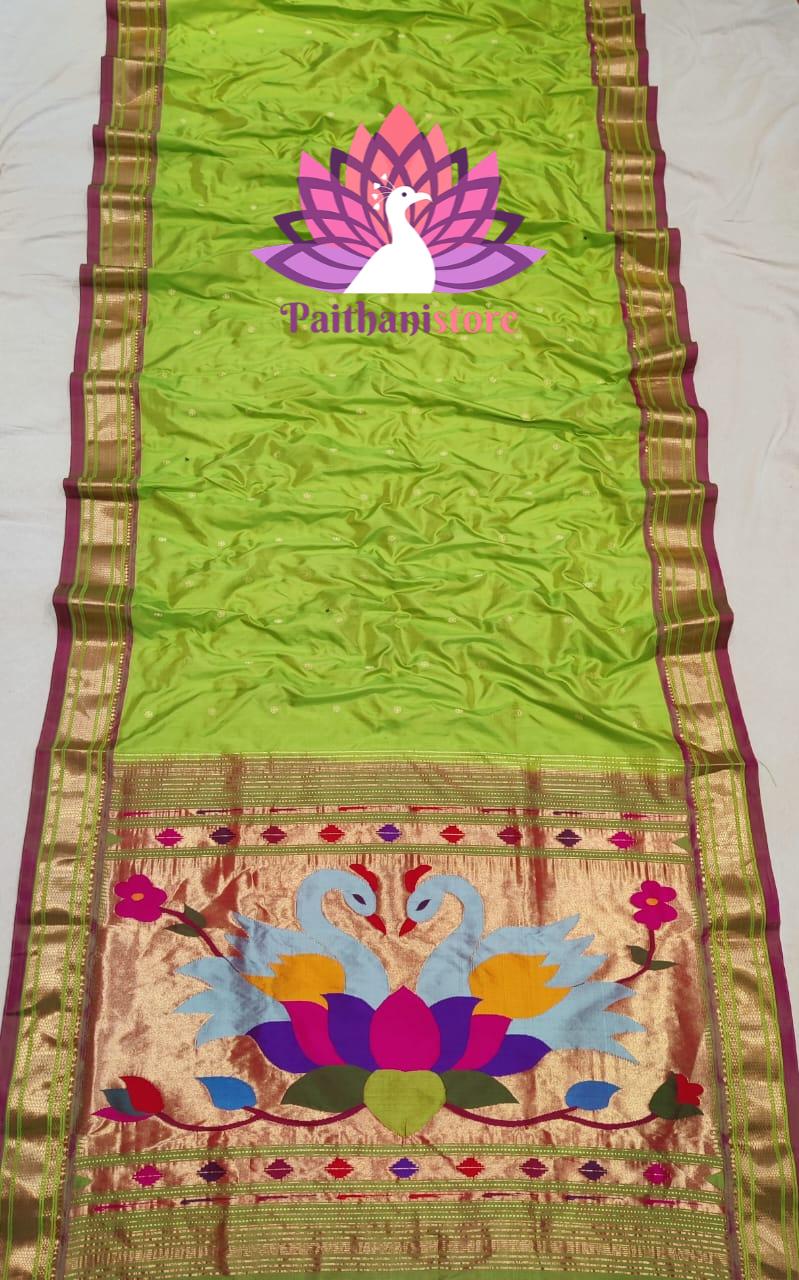 Parrot Green Pure Silk Fancy Pallu Paithani