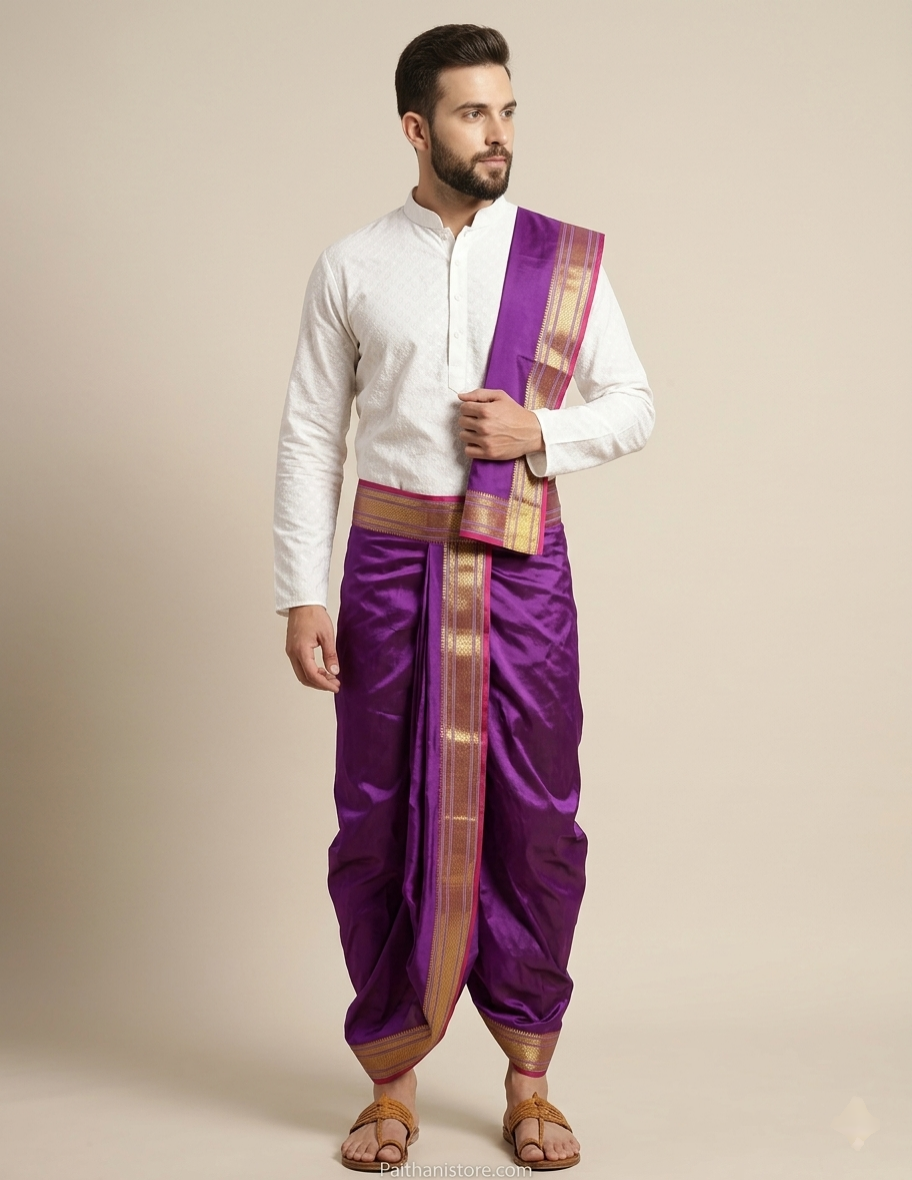 Royal Men's Dhoti - Traditional Men's Dhoti for Wedding & Pooja | Paithanistore