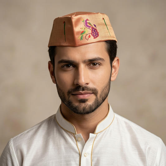 Designer Paithani topi for men, front view
