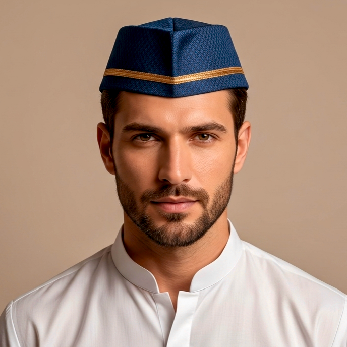 Peacock Blue Silk Paithani Topi — Front View