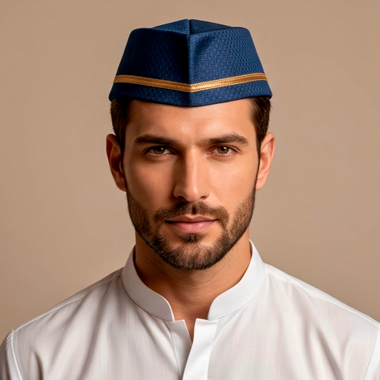 Peacock Blue Silk Paithani Topi — Front View