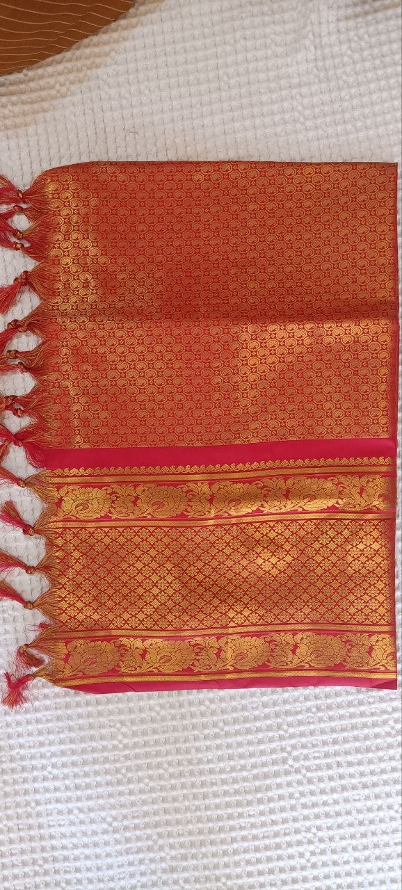 Rust Orange Paithani Shela with layered pink-gold pallu bands