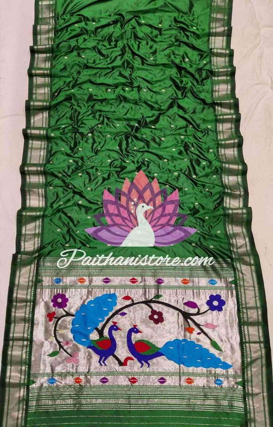 Authentic Handloom Pure Silk Paithanis | Pure Silk Silver Border Paithani Saree