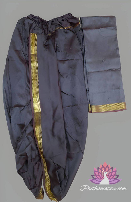 Black Men's Silk Ready to Wear Dhoti for men