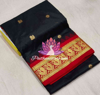 Black Pure Silk Gadwal Paithani