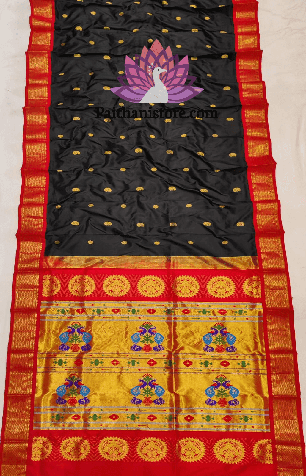 Black With Red Pure Silk Paithani Saree