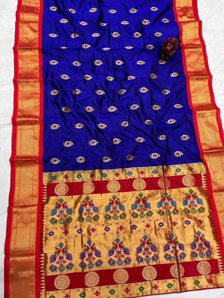 Blue Maharani Paithani with Red Borders 8257