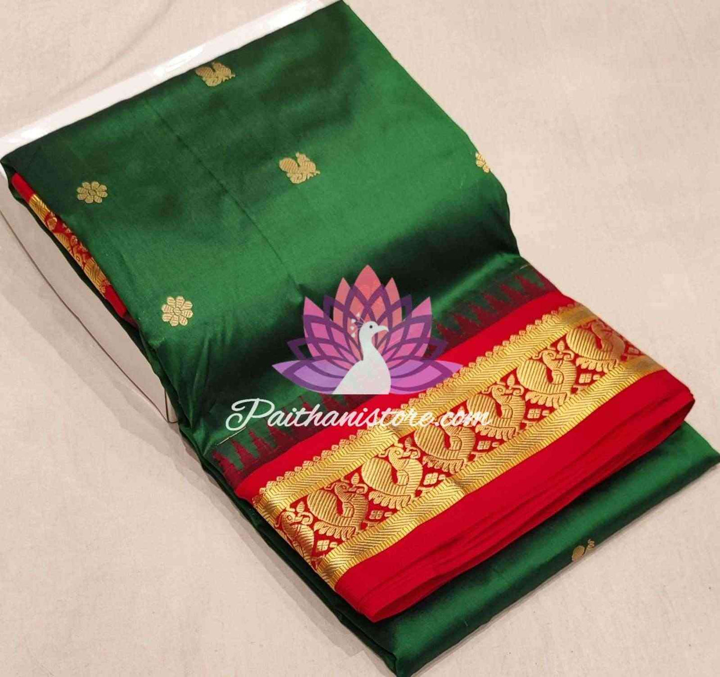 Bottle Green Pure Silk Gadwal Paithani