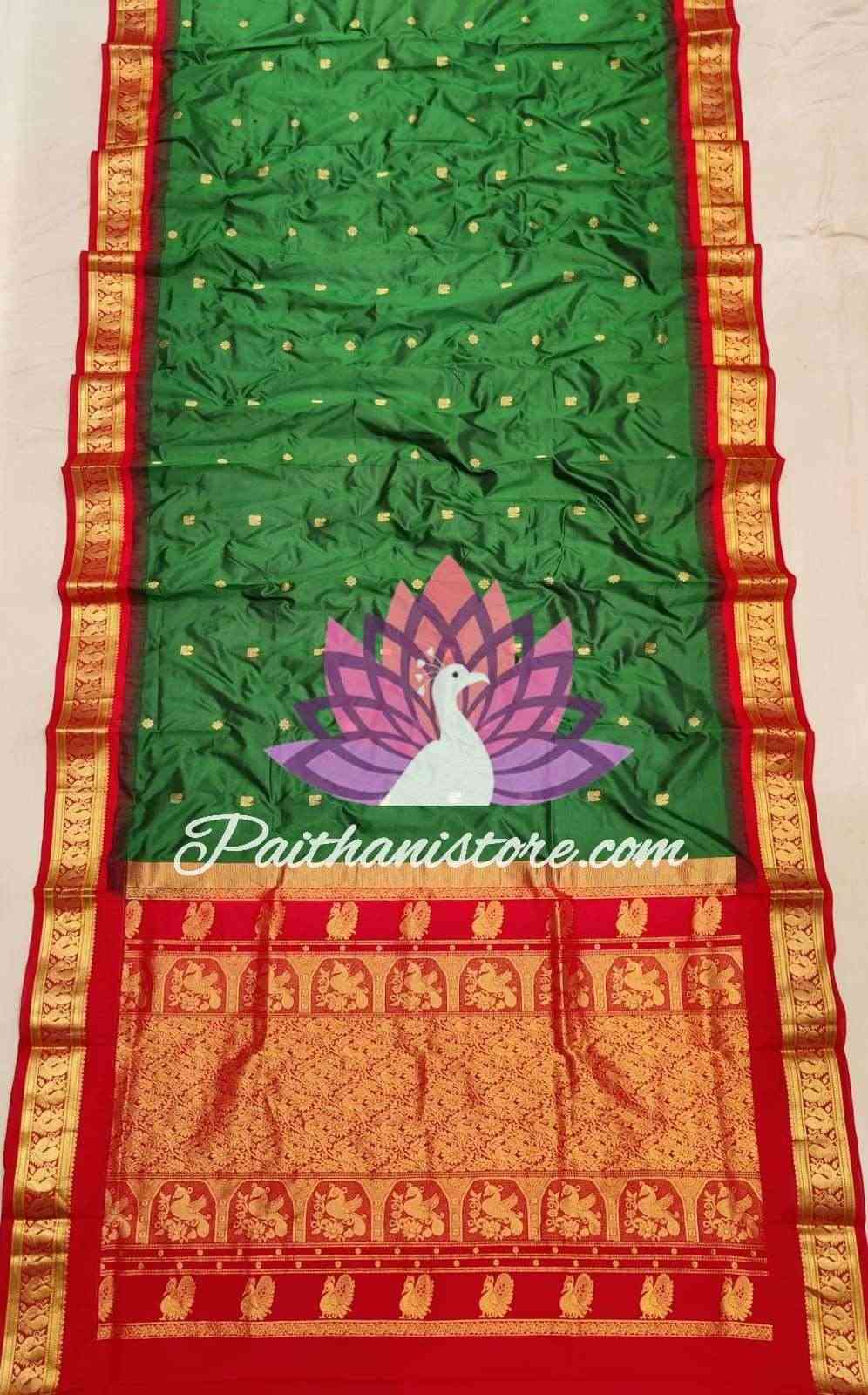 Bottle Green Pure Silk Gadwal Paithani