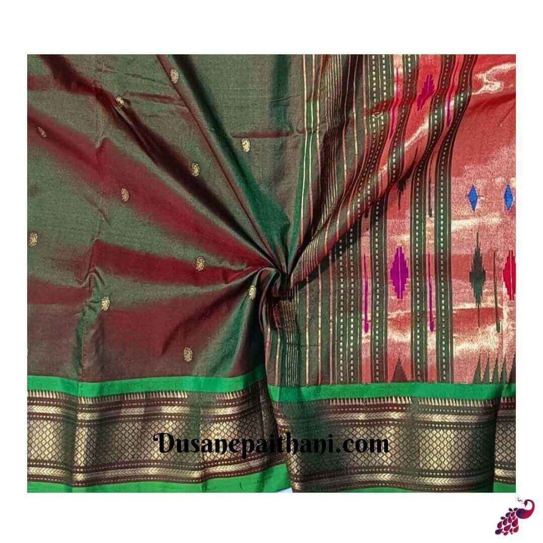 Dual Tone Green Pure Silk Handloom Paithani - Pure Silk Paithani - Just Rs. 12499! Shop now at Paithanistore